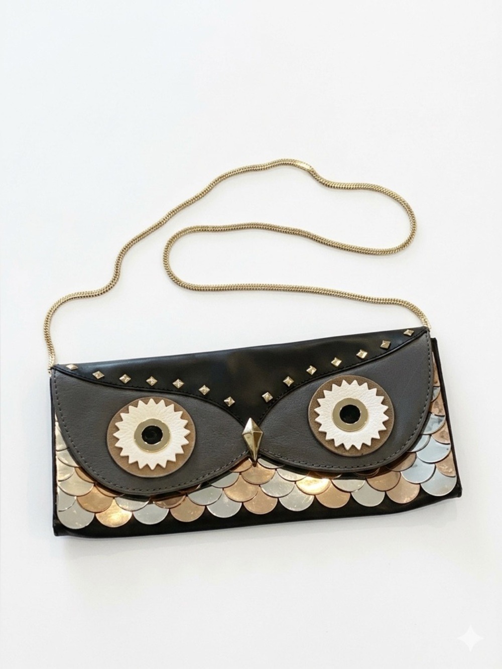 Rare Kate Spade Wise Owl Convertible Clutch Metallic Leather Chain Bag